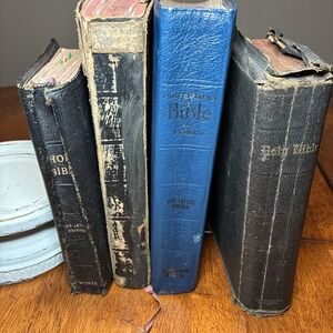 Lot of 4 Vintage Holy Bible - decor - staging - antique